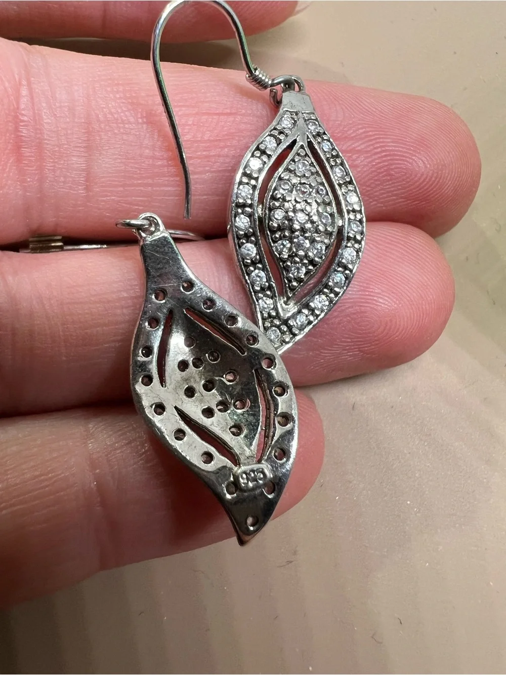 Sterling Silver Crystal Leaf Drop Earrings